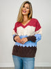V-Neckline Cozy Waves Color Block Sweater