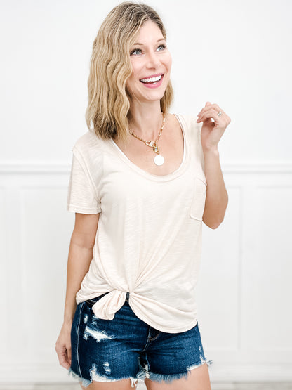 Oversized V-neck Front Pocket Short Sleeve Top