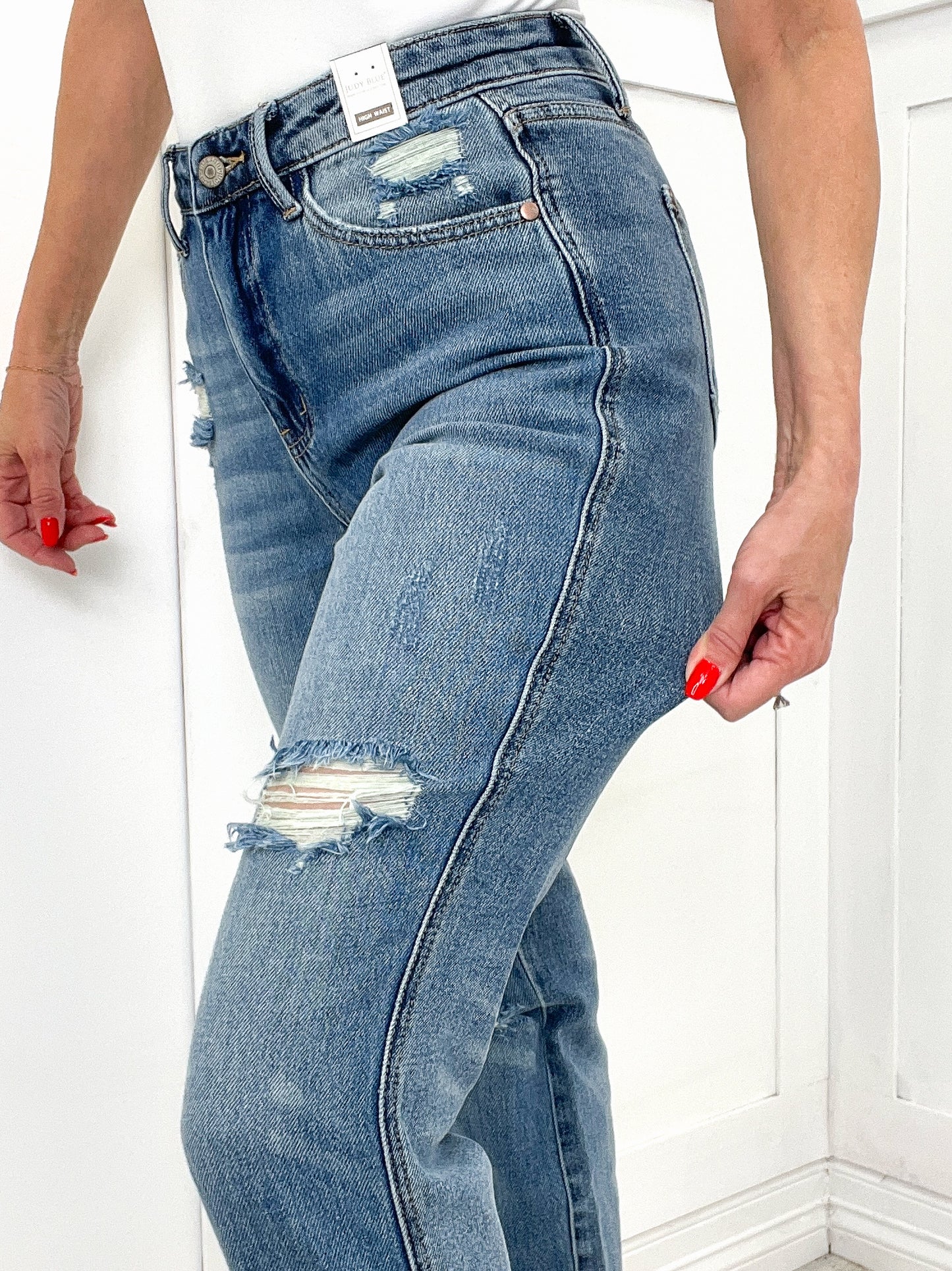 Judy Blue Riley High Waist Rigid Magic Distressed Straight Denim Jeans