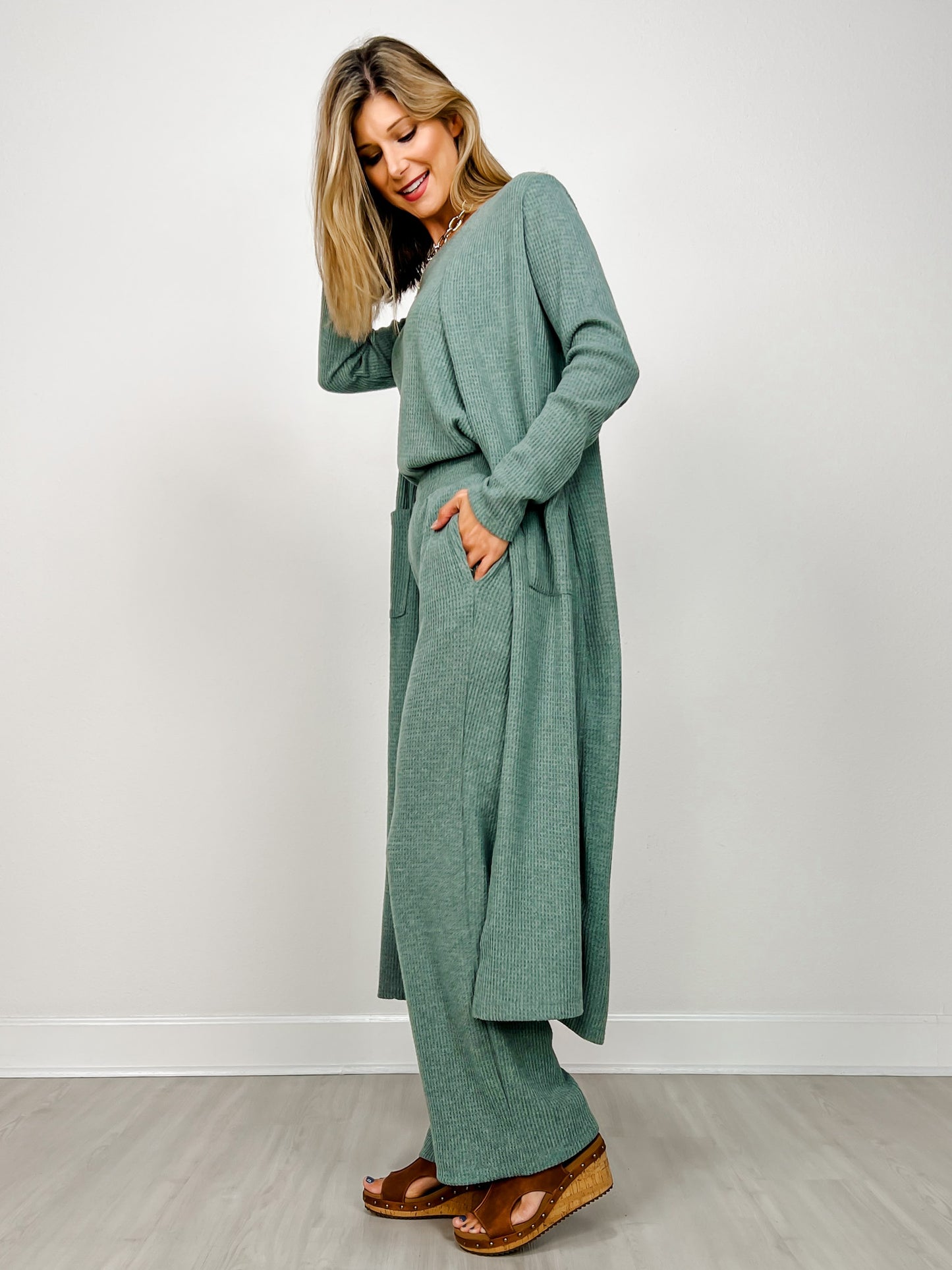 Brushed Thermal 3-Piece Lounge Set in Soft Teal