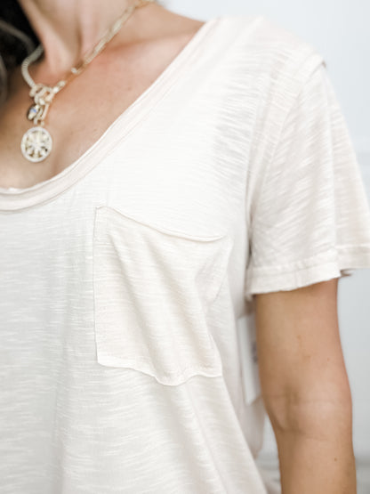 Oversized V-neck Front Pocket Short Sleeve Top