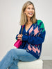 Plush Argyle Button Front Loose Fit Knit Cardigan