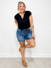 Judy Blue BRYLEE Two Button Mid Length Dad Jean Shorts