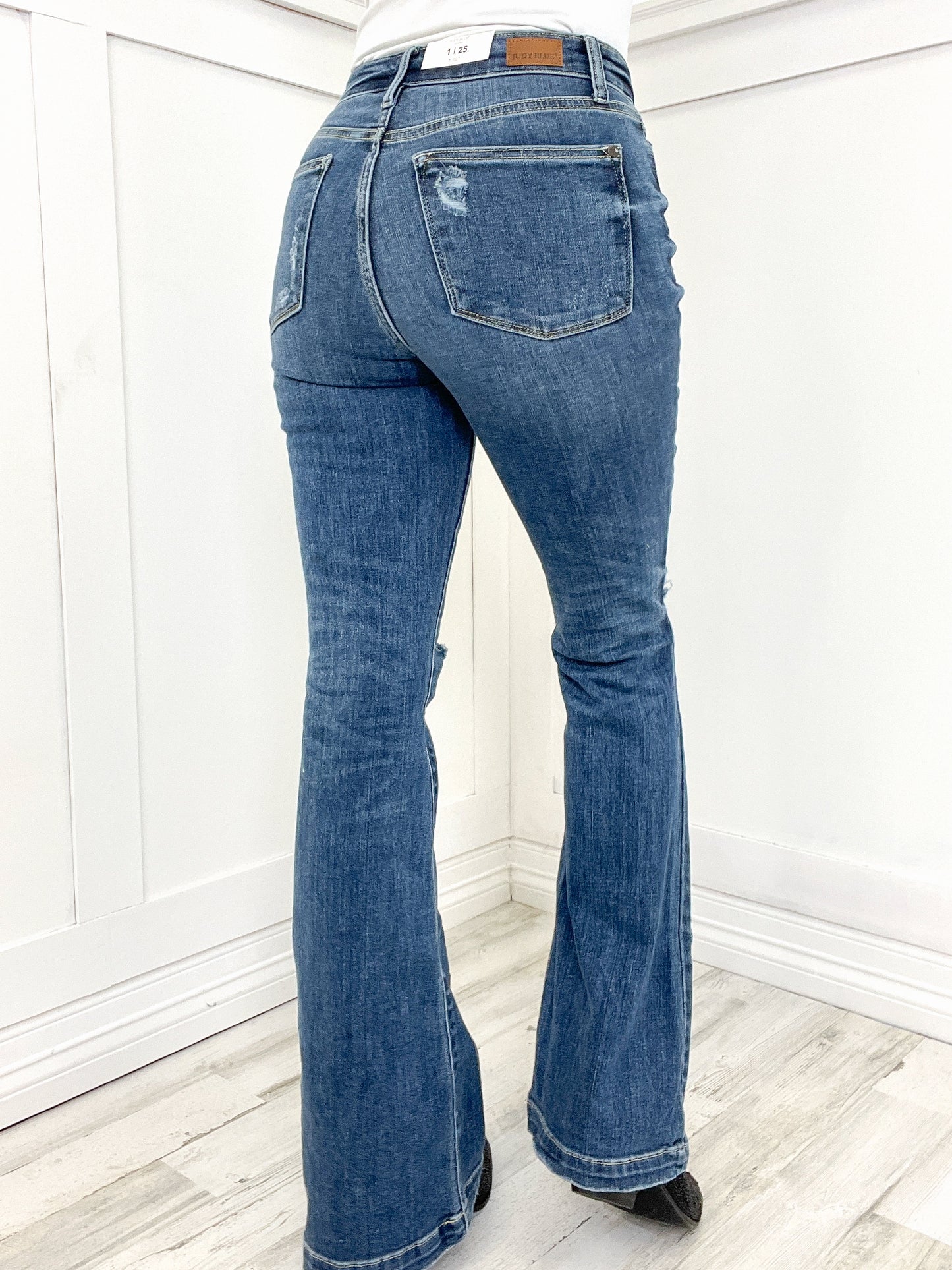 Judy Blue LUNA Button Fly Distressed Trouser Denim Jeans