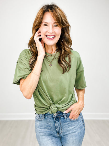 Short Sleeve Washed Cotton Boxy Top