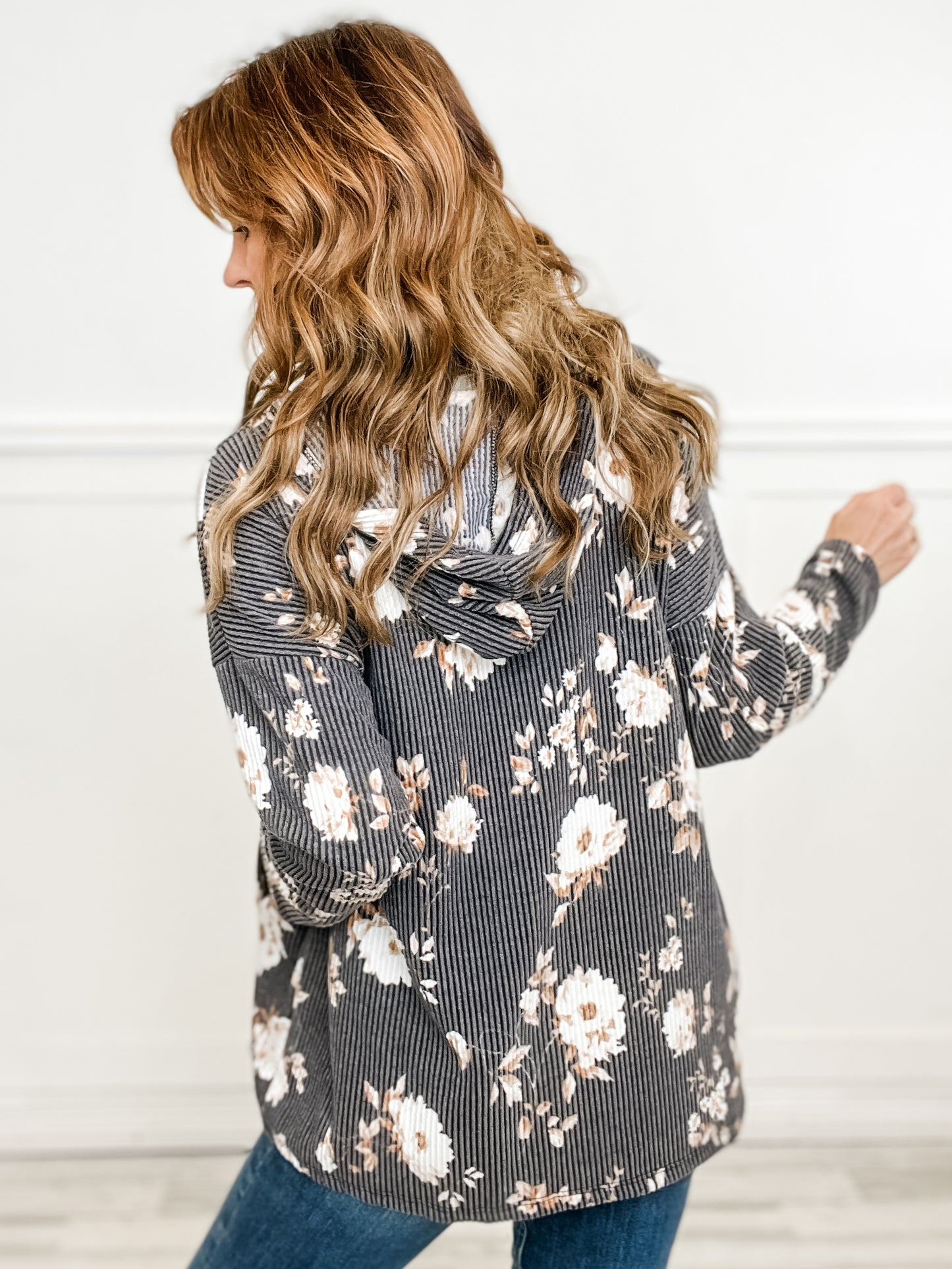 Long Sleeve Floral Urban Ribbed Henley Top