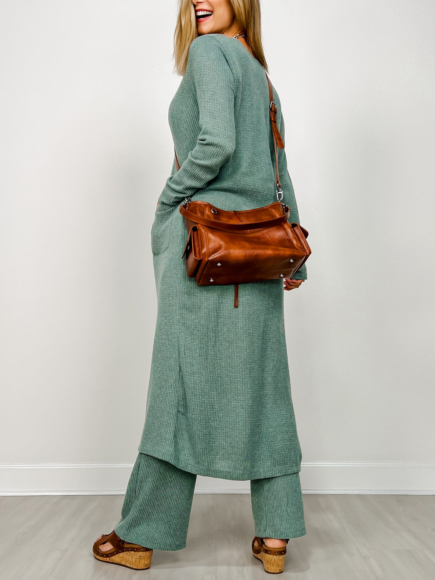 Brushed Thermal 3-Piece Lounge Set in Soft Teal