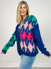 Plush Argyle Button Front Loose Fit Knit Cardigan