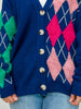 Plush Argyle Button Front Loose Fit Knit Cardigan