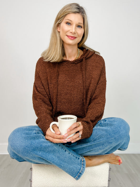 Solid Long Sleeve Cropped Hoodie Sweater