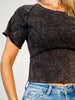 Mineral Washed Knit Fitted Crop Top - GRP B