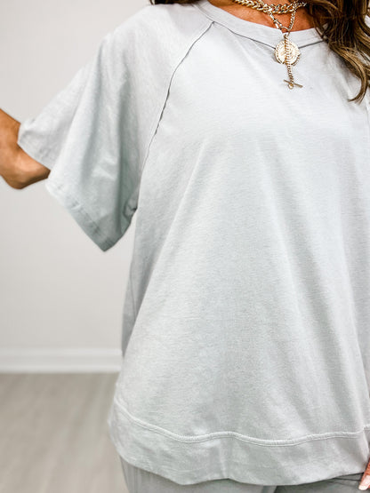 Cotton Slub Short Sleeve Top with Matching Wide Leg Pants Set