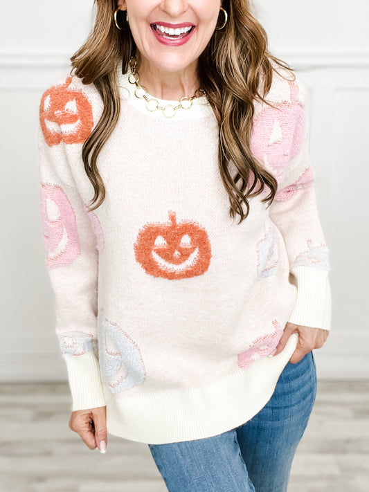 3D Yarn Halloween Pumpkin Oversized Sweater