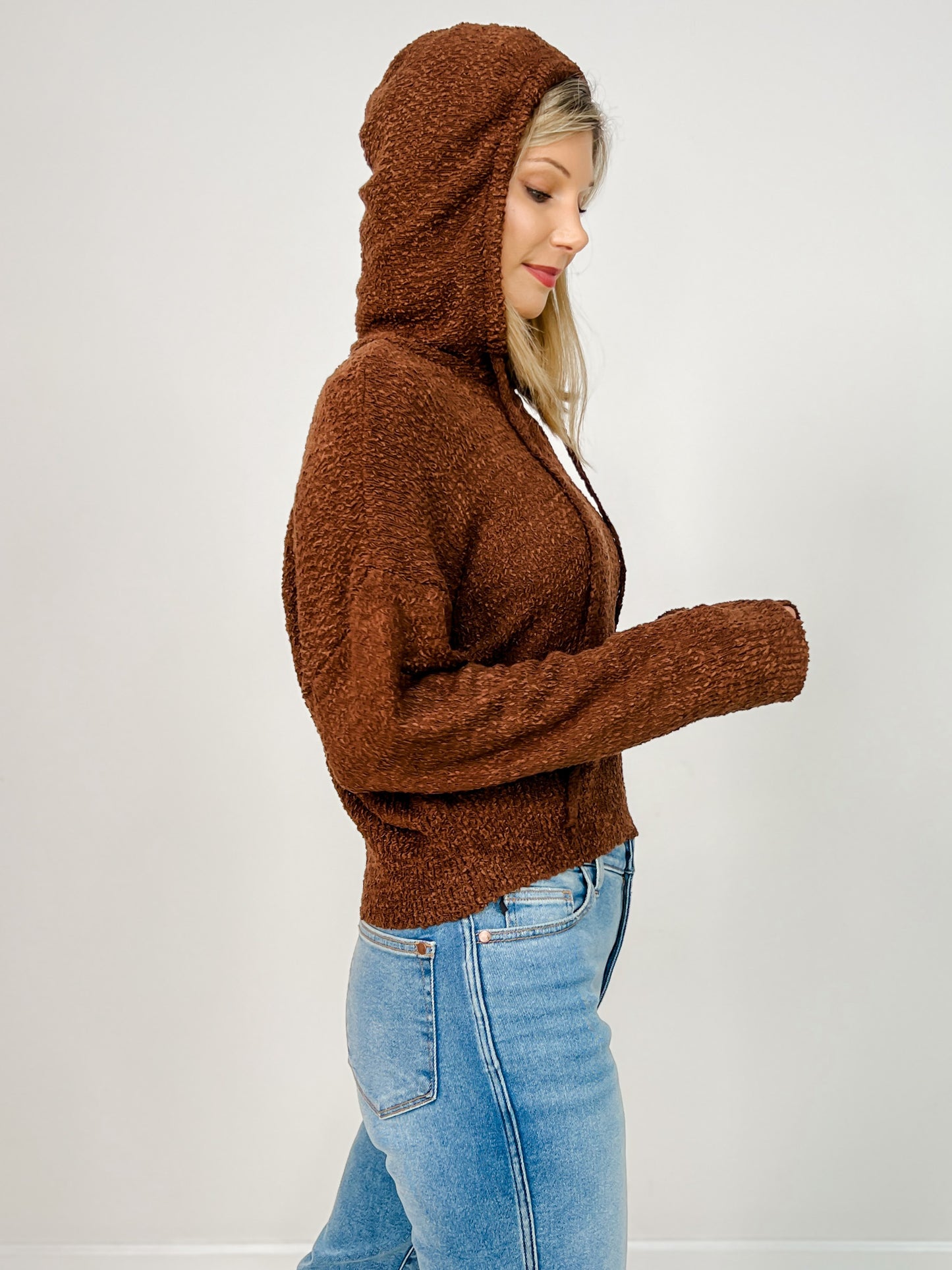 Solid Long Sleeve Cropped Hoodie Sweater