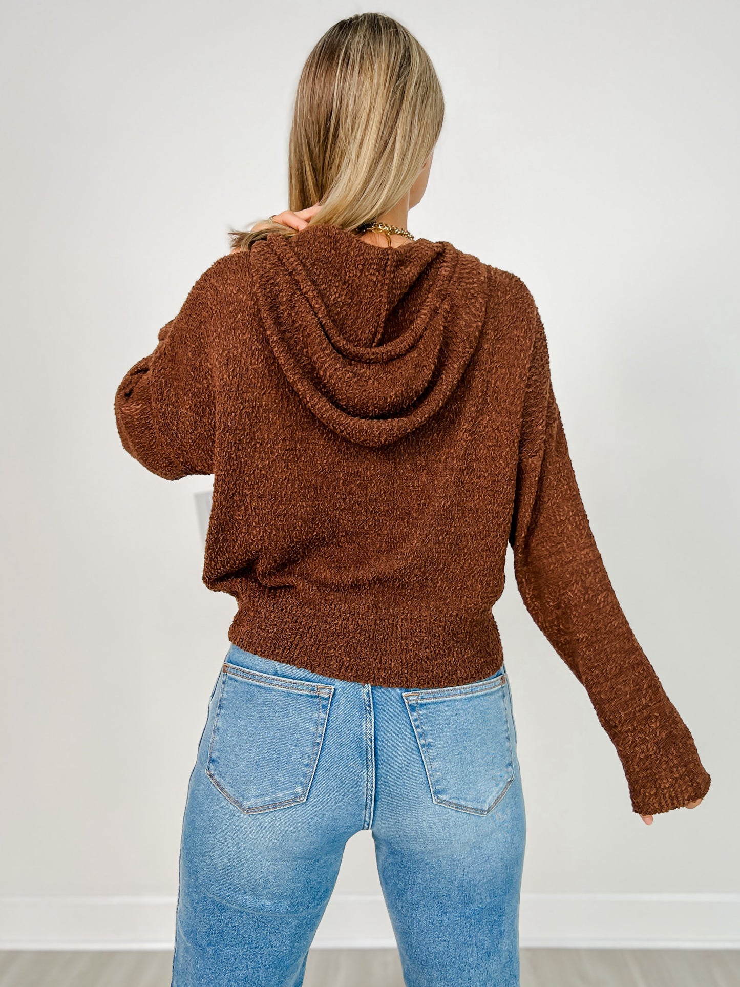 Solid Long Sleeve Cropped Hoodie Sweater