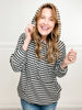 Long Puff Sleeve Striped Urban Ribbed Hoodie Top