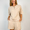 Mineral Washed Knit Casual Top & Shorts in Beige