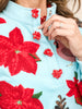 Queen of Sparkles Aqua Poinsettia, Cardinal, and Pine Cone Henley Sweatshirt