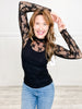 High Neck Fitted Sheer Mesh Lace Knit Top