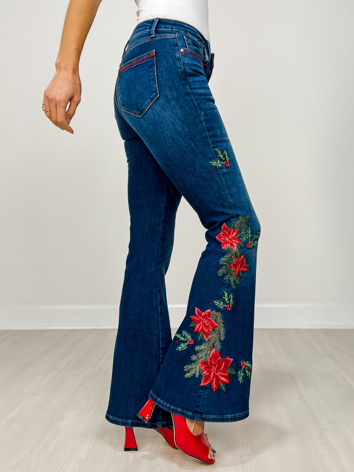 Happy Holly Boot Cut Embroidered Jeans