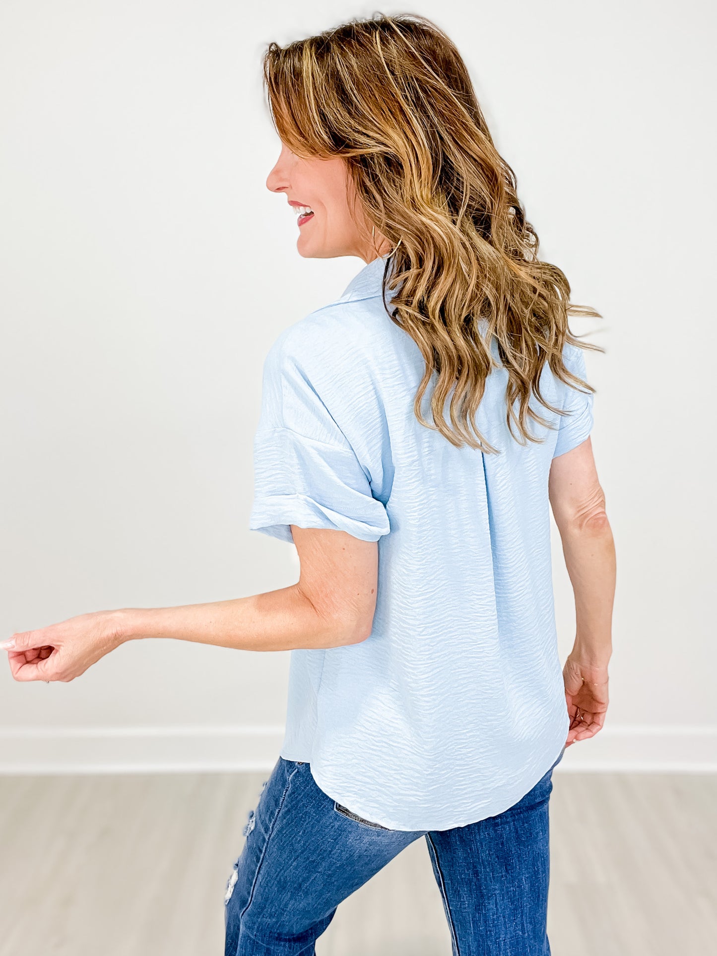 Short Sleeve Button Down Collared Top