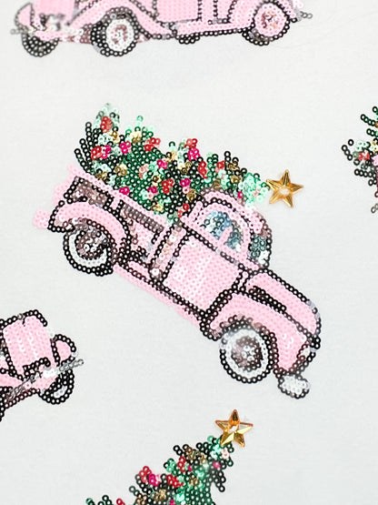 Queen of Sparkles White Trucks with Christmas Trees Sweatshirt