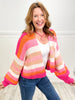 Chunky Knit Multi Colored Balloon Sleeve Sweater Cardigan