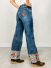 Wide Leg Cuff Embroidered Jeans