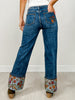 Wide Leg Cuff Embroidered Jeans
