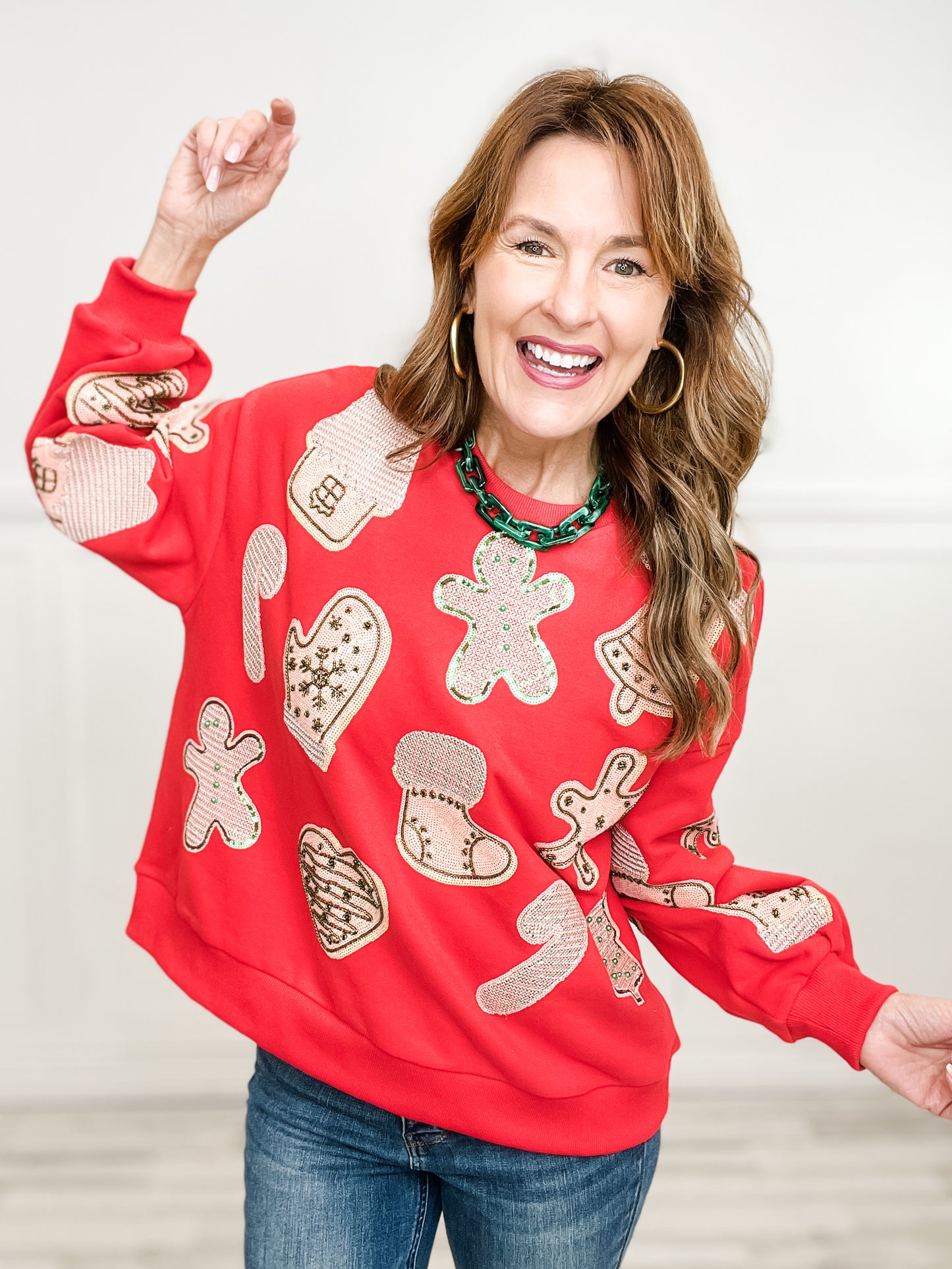 Queen of Sparkles Red Fuzzy Christmas Cookie Sweatshirt