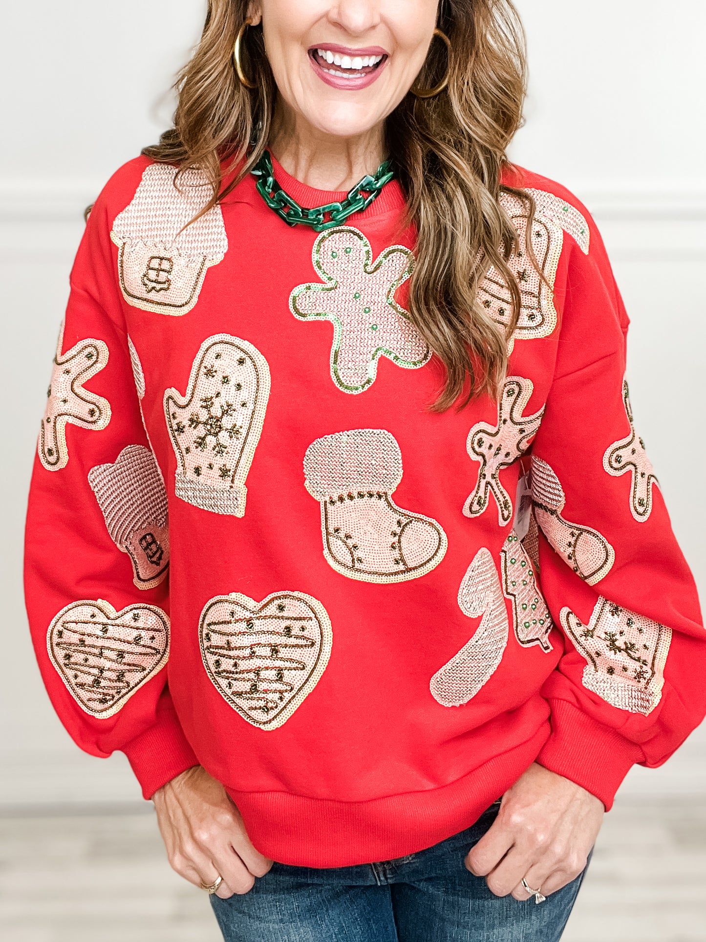 Queen of Sparkles Red Fuzzy Christmas Cookie Sweatshirt