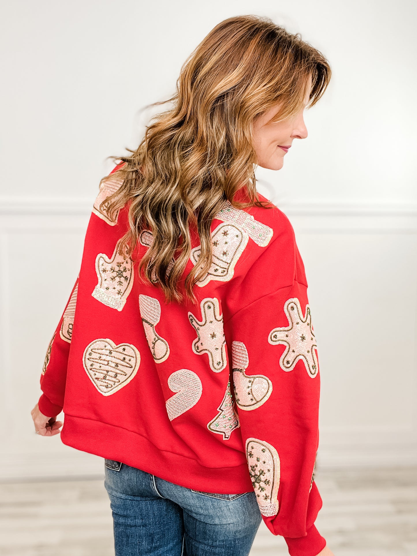 Queen of Sparkles Red Fuzzy Christmas Cookie Sweatshirt