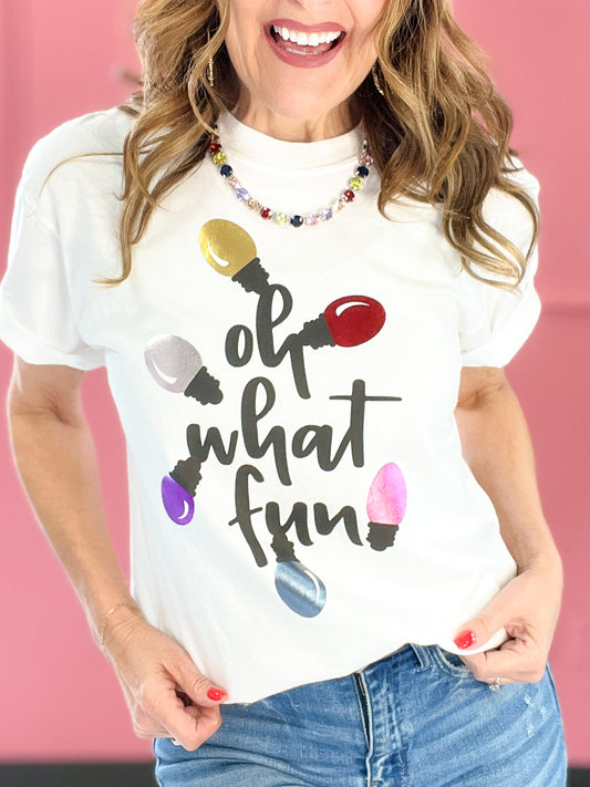 Oh What Fun Christmas Lights Embellished Graphic Tee