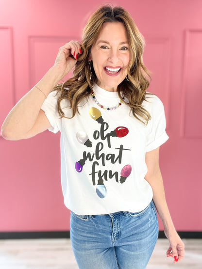 Oh What Fun Christmas Lights Embellished Graphic Tee