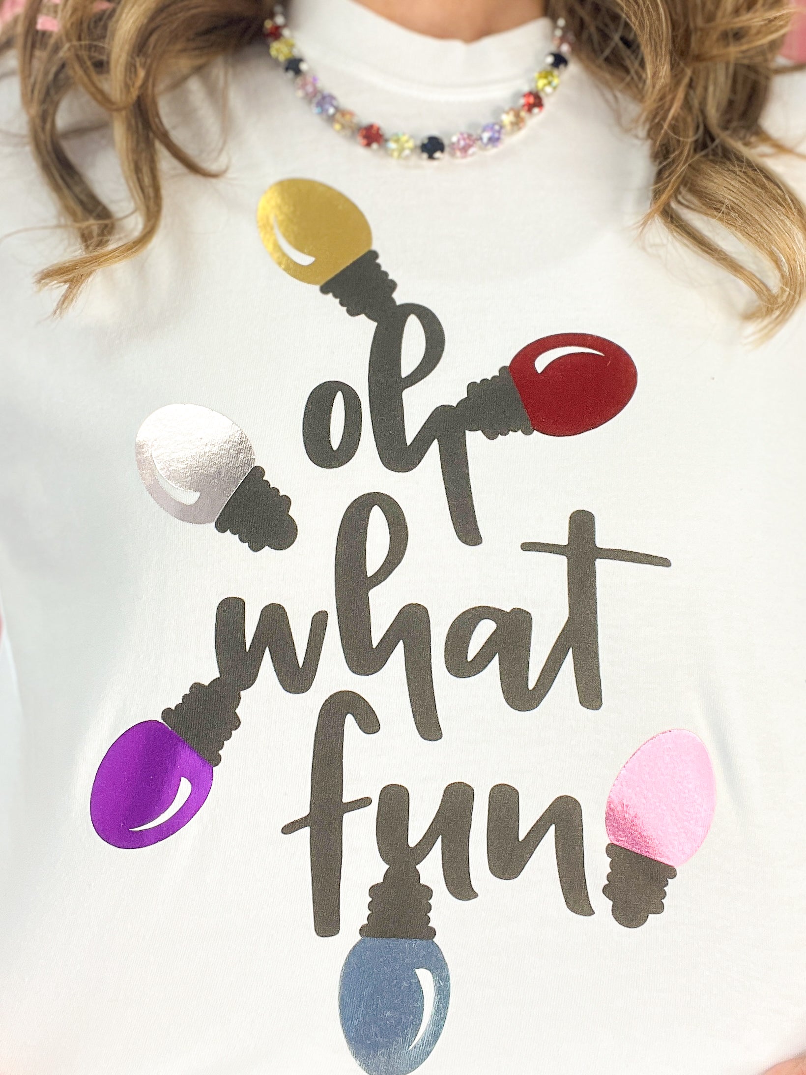 Oh What Fun Christmas Lights Embellished Graphic Tee