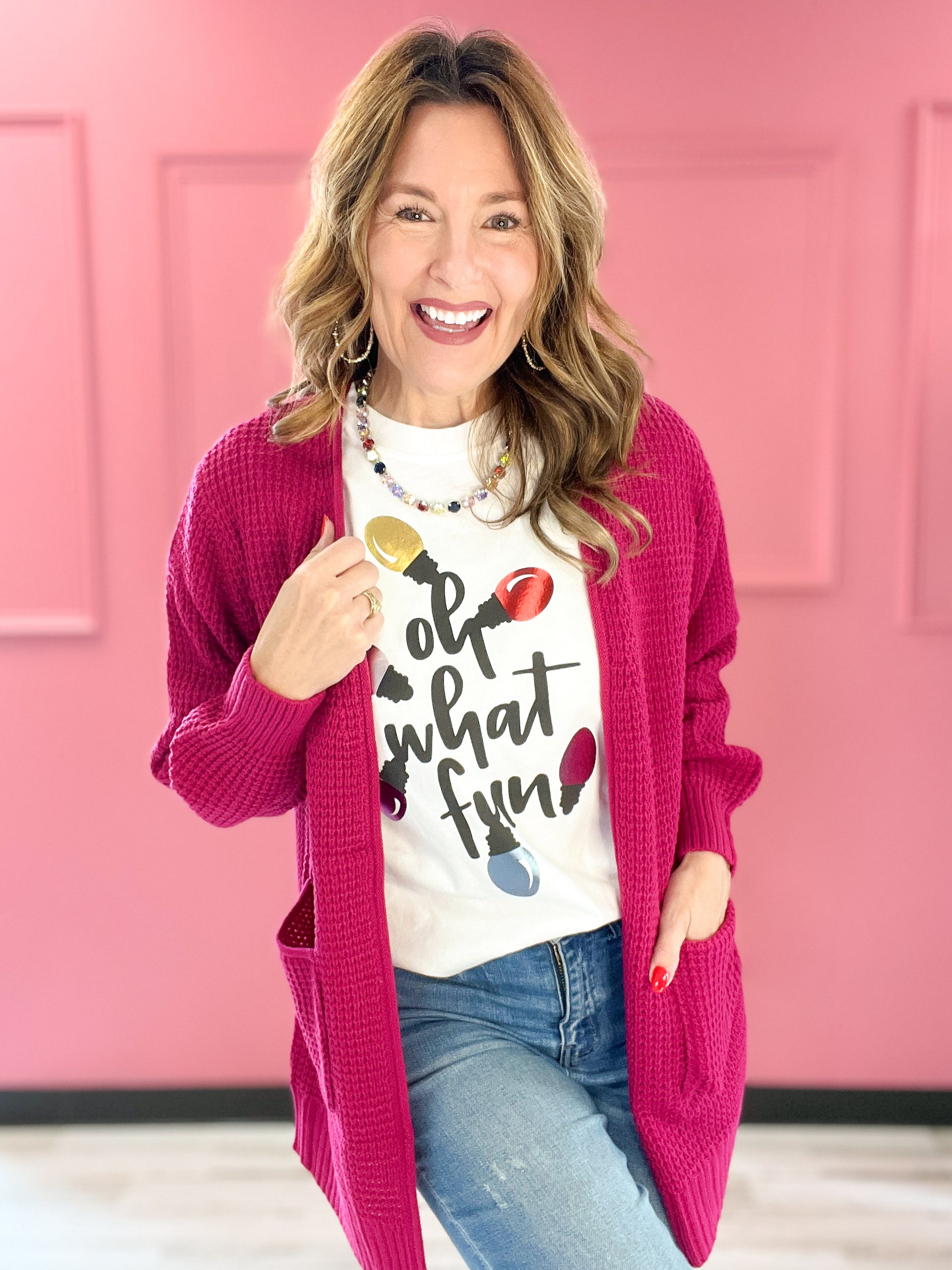 Oh What Fun Christmas Lights Embellished Graphic Tee