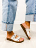 Corkys Lets Be Real Double Buckle Sandals in WHITE METALLIC