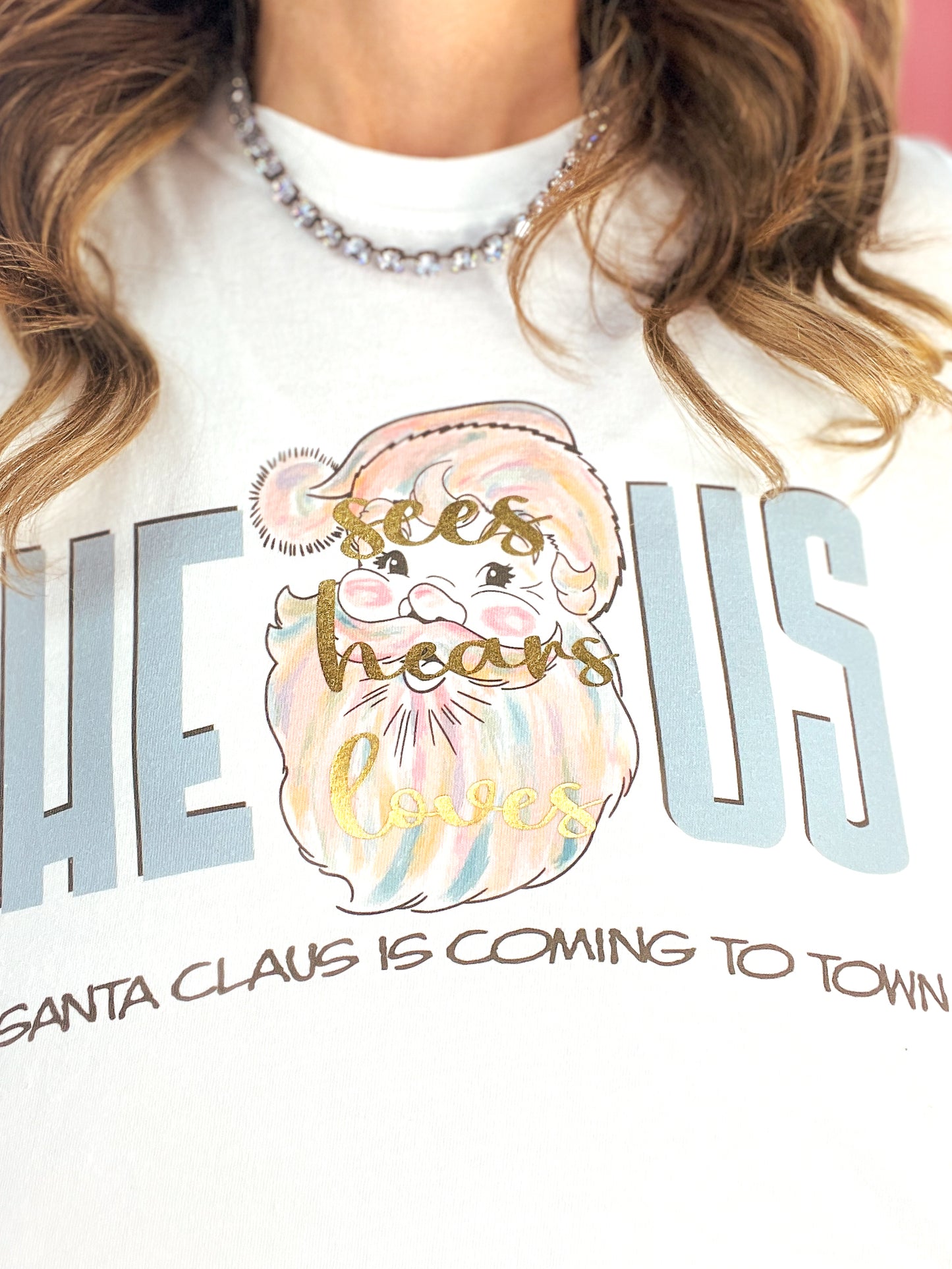 Santa Clause Is Coming to Town Gold Foil Graphic Tee