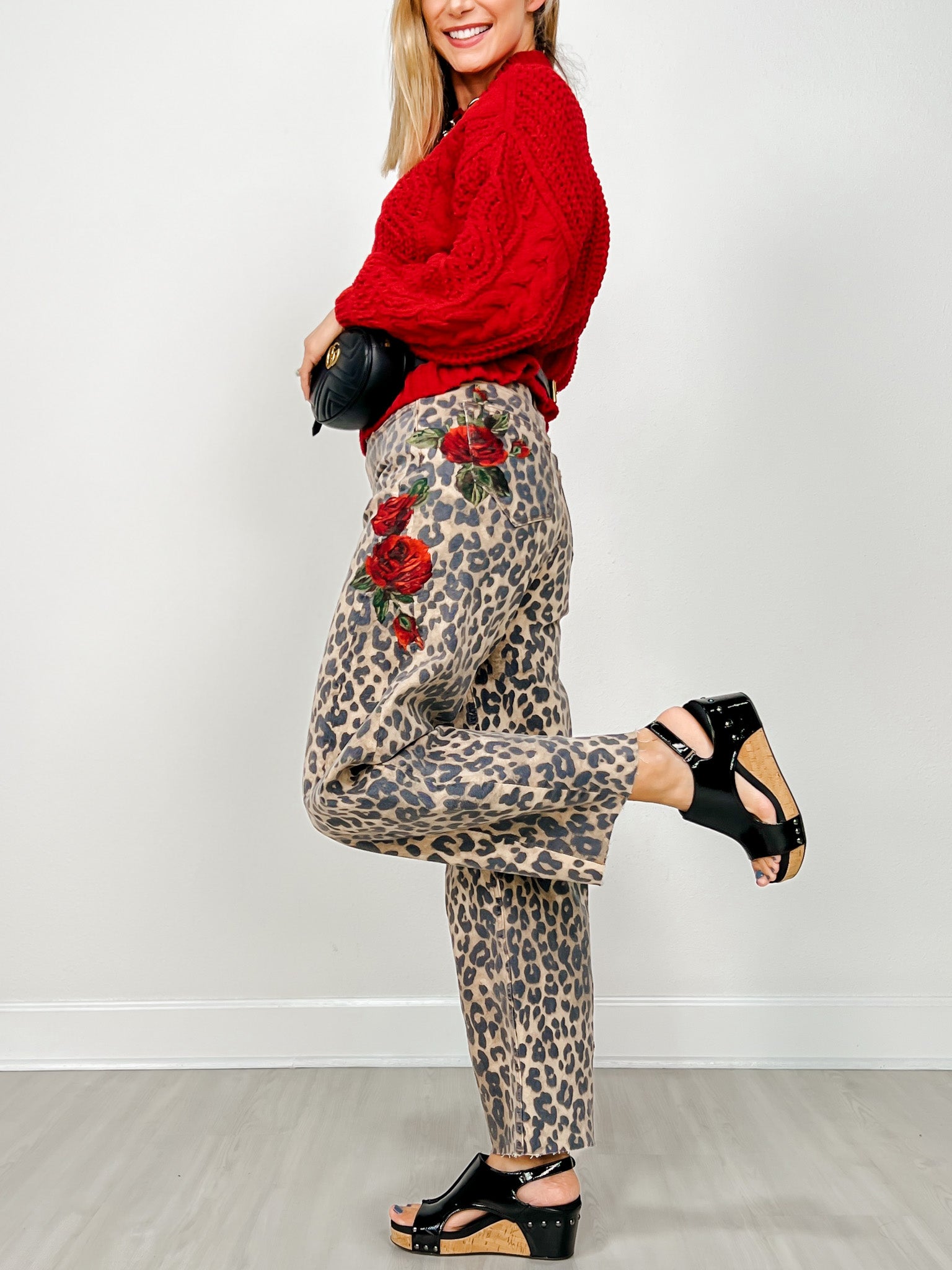 Leopard Barrel Leg Embroidered Jean
