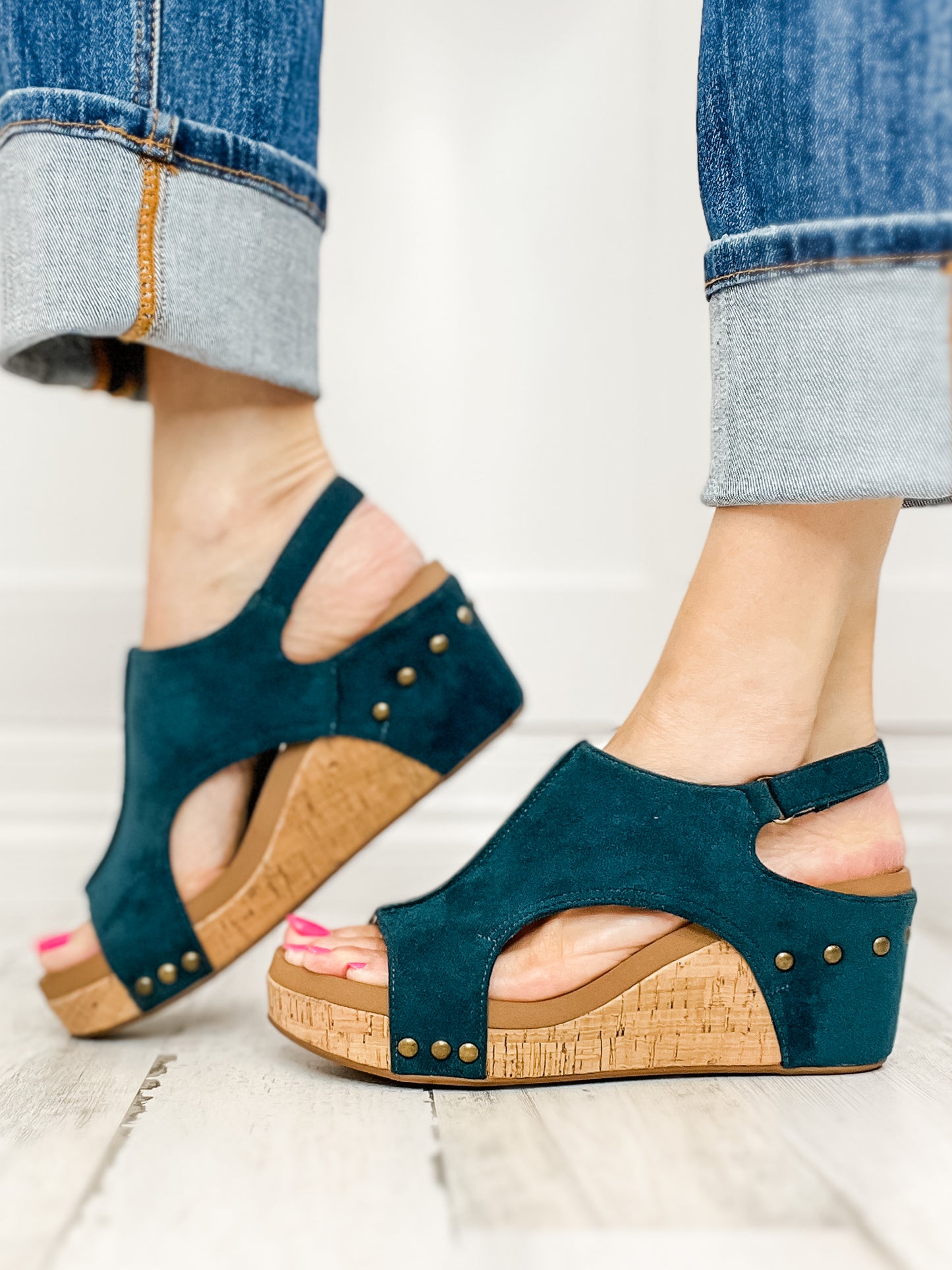 Corkys Carley Teal Faux Suede Wedge Shoe