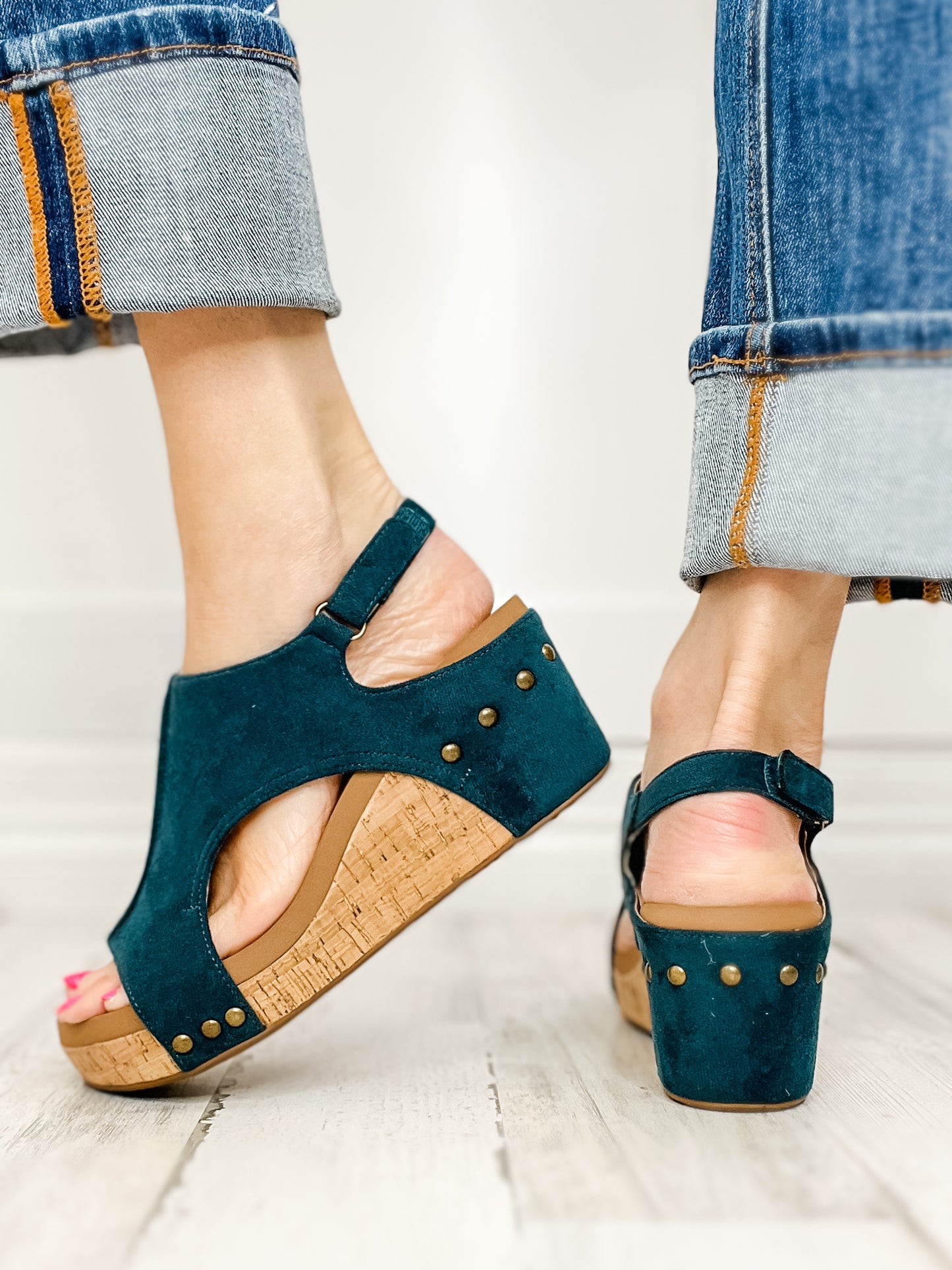 Corkys Carley Teal Faux Suede Wedge Shoe