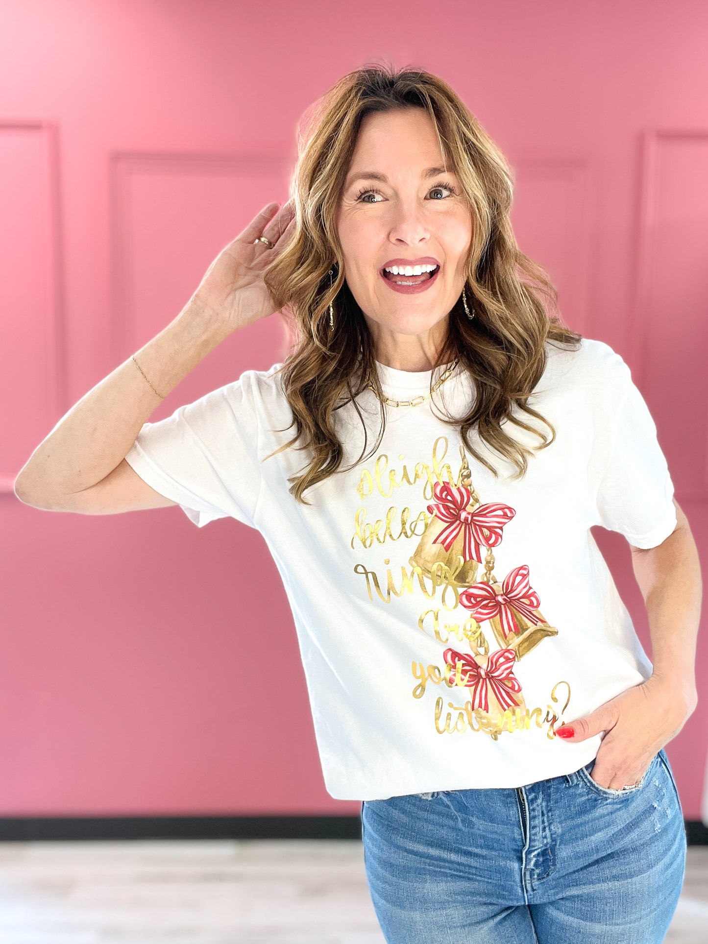 Sleigh Bells Ring Gold Foil Graphic Tee