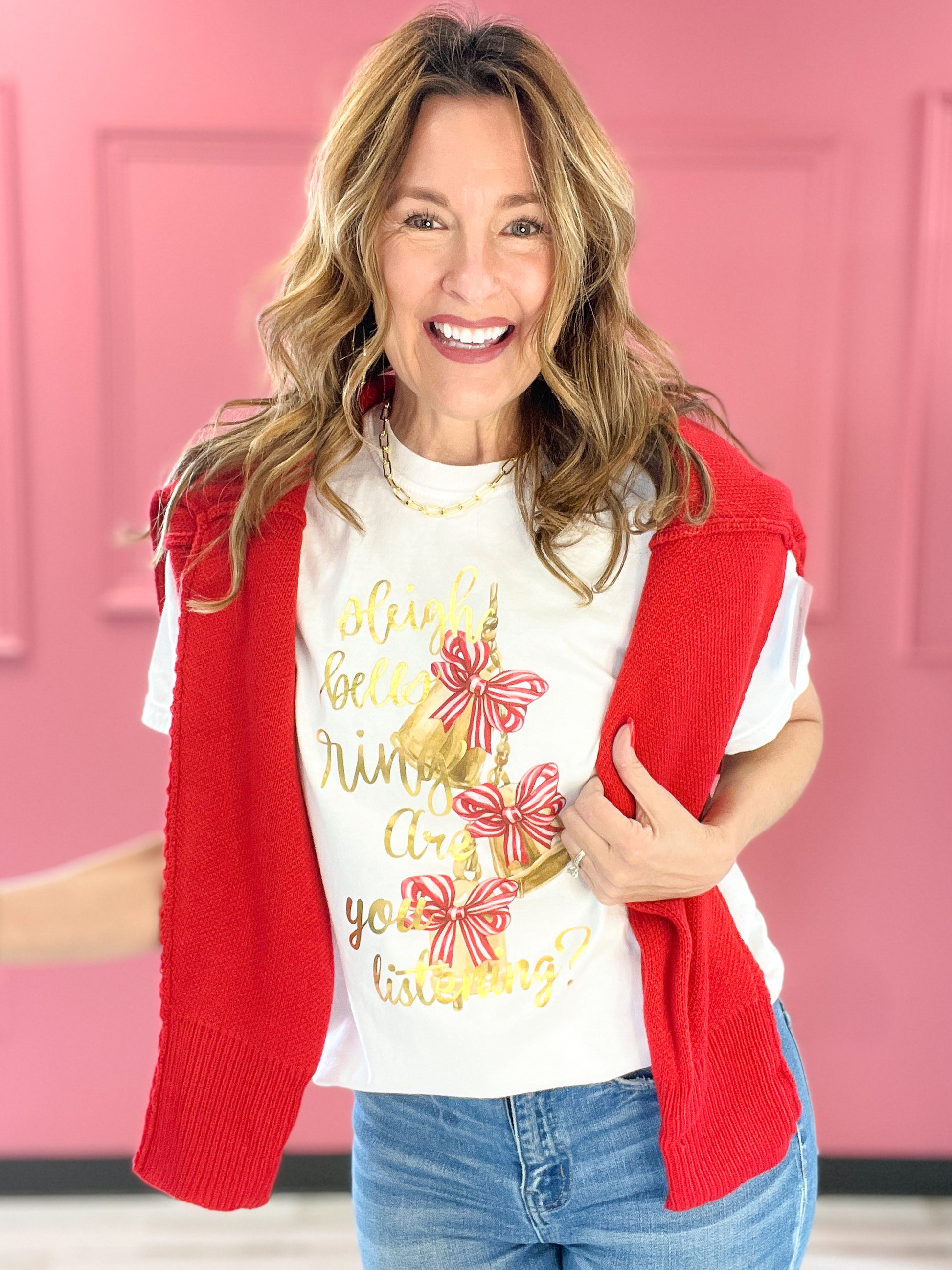 Sleigh Bells Ring Gold Foil Graphic Tee