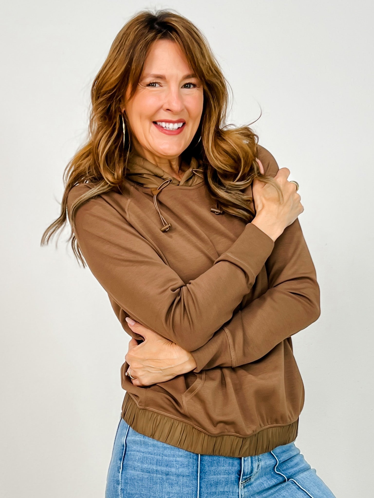 Modal-Blend Pullover Hoodie Top