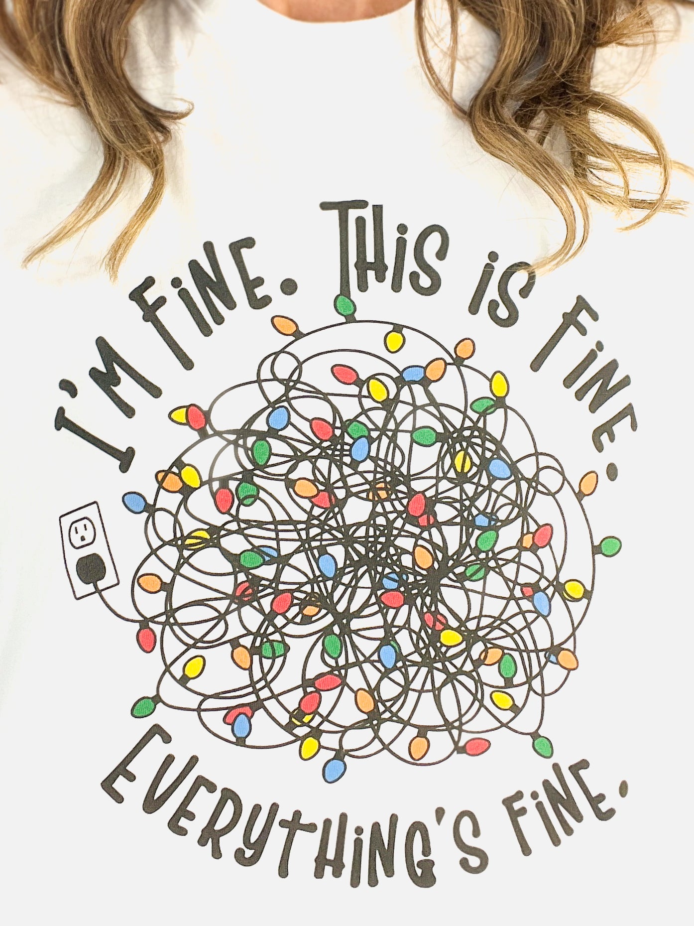 Everything is Fine Tangled Up Christmas Lights Graphic Tee