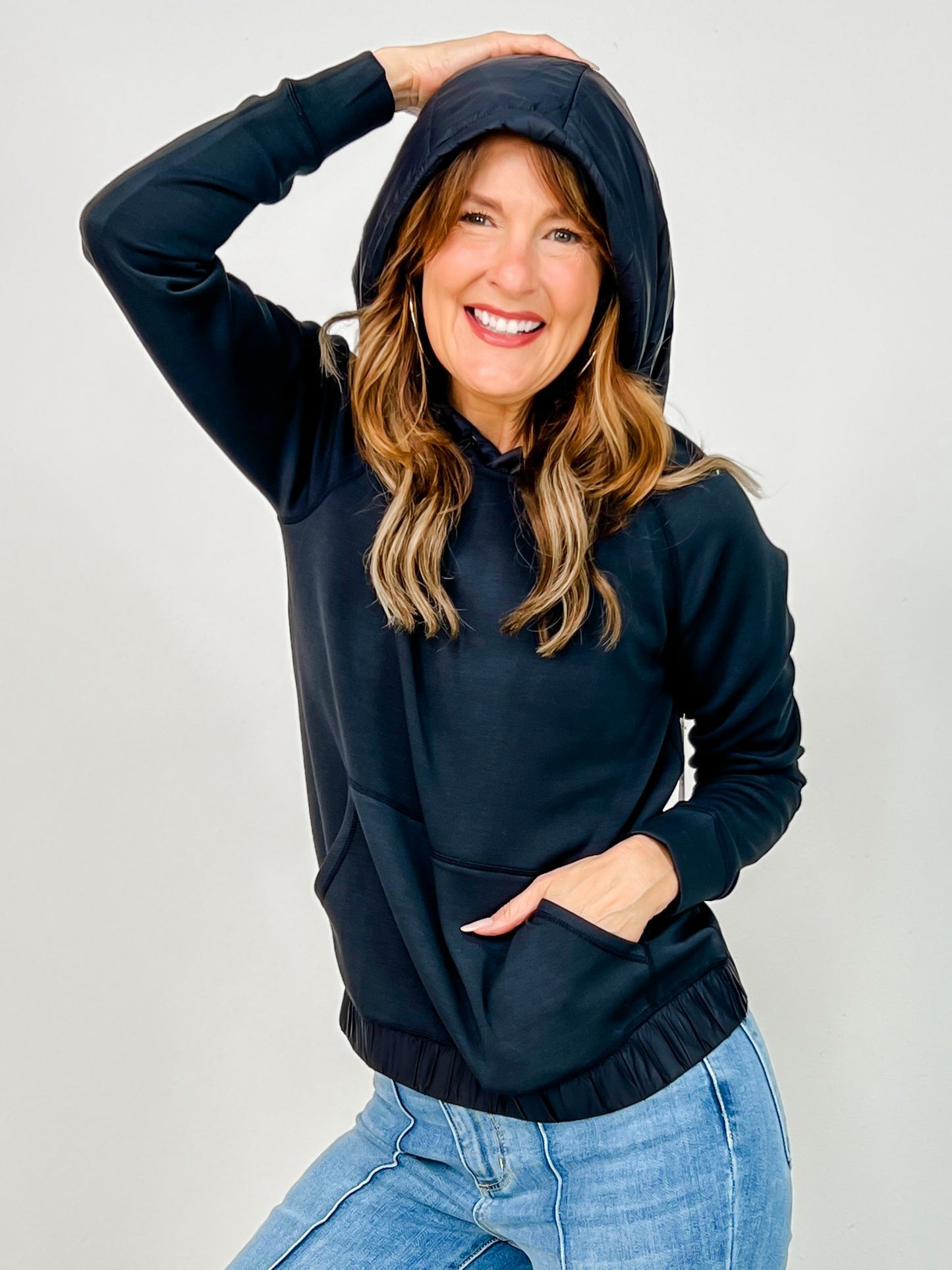 Modal-Blend Pullover Hoodie Top