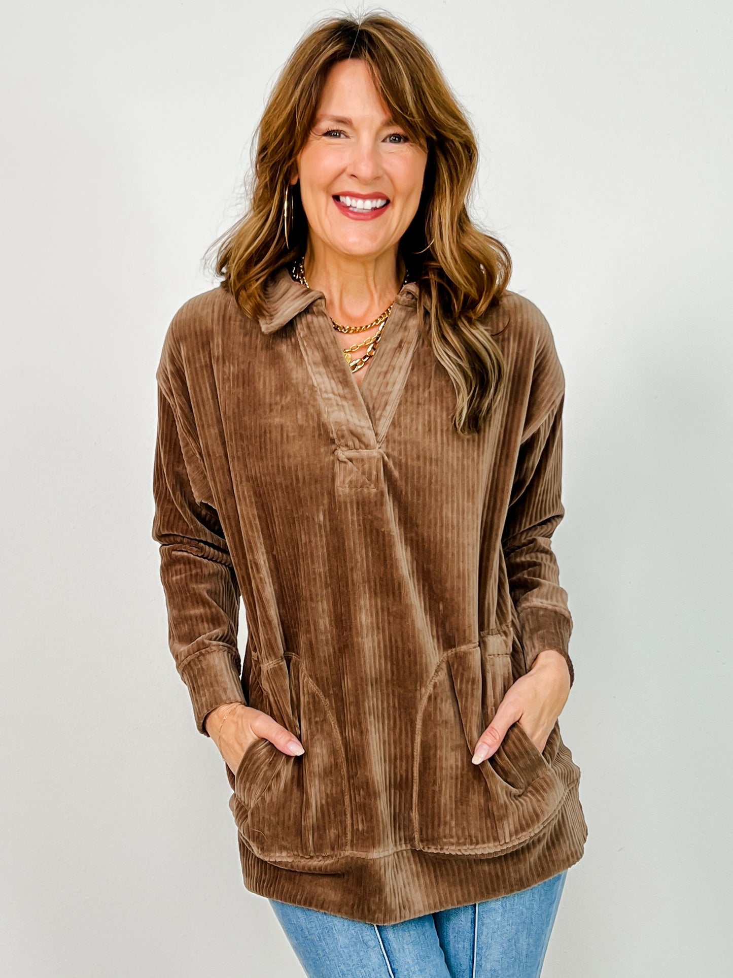 Oversized Collared Corduroy Pullover