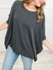 Dolman Sleeve Oversized Ribbed Top with Rounded Hemline - Group A