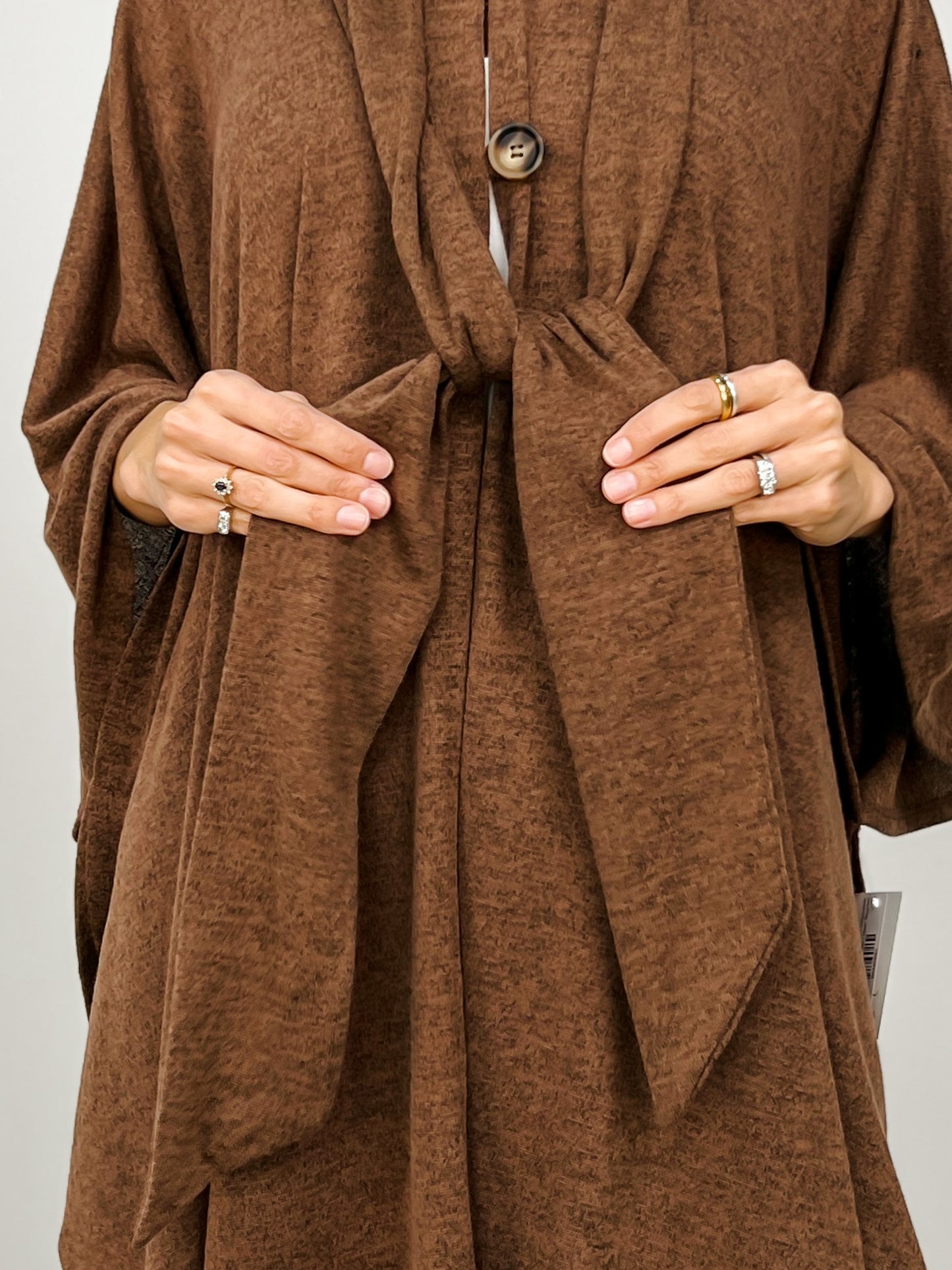 Flowy Button Detail Poncho Top in Chocolate