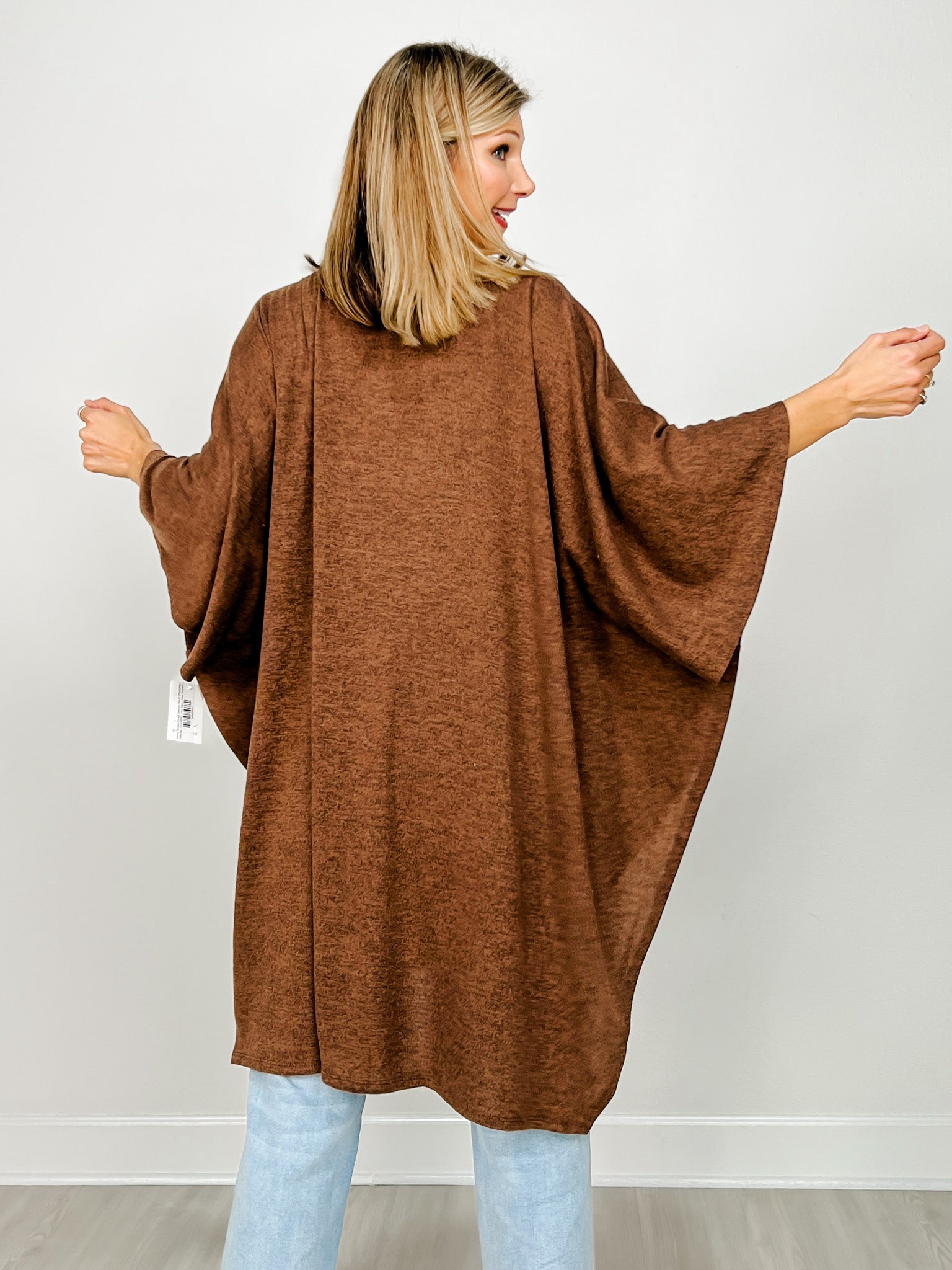 Flowy Button Detail Poncho Top in Chocolate